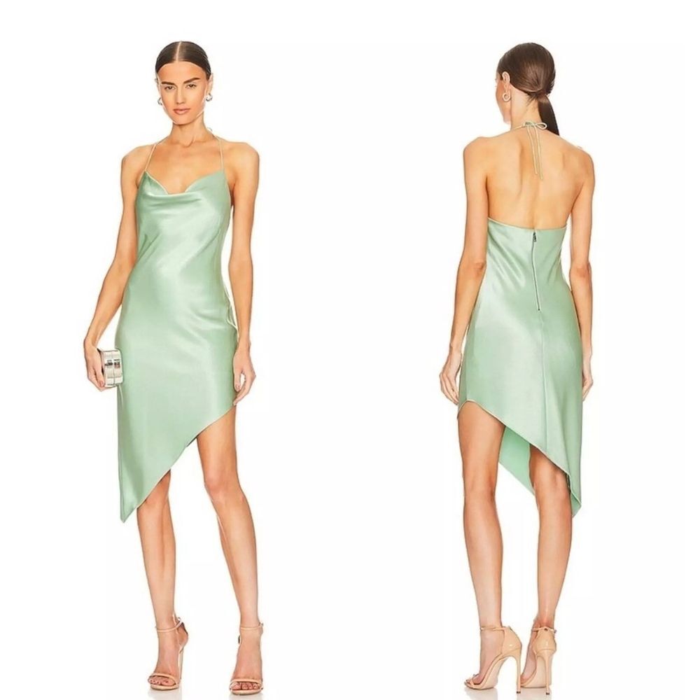 NWT Alice + Olivia Slip‎ Dress sz 6 Harmony Asymmetrical Mint Green Prom Wedding
